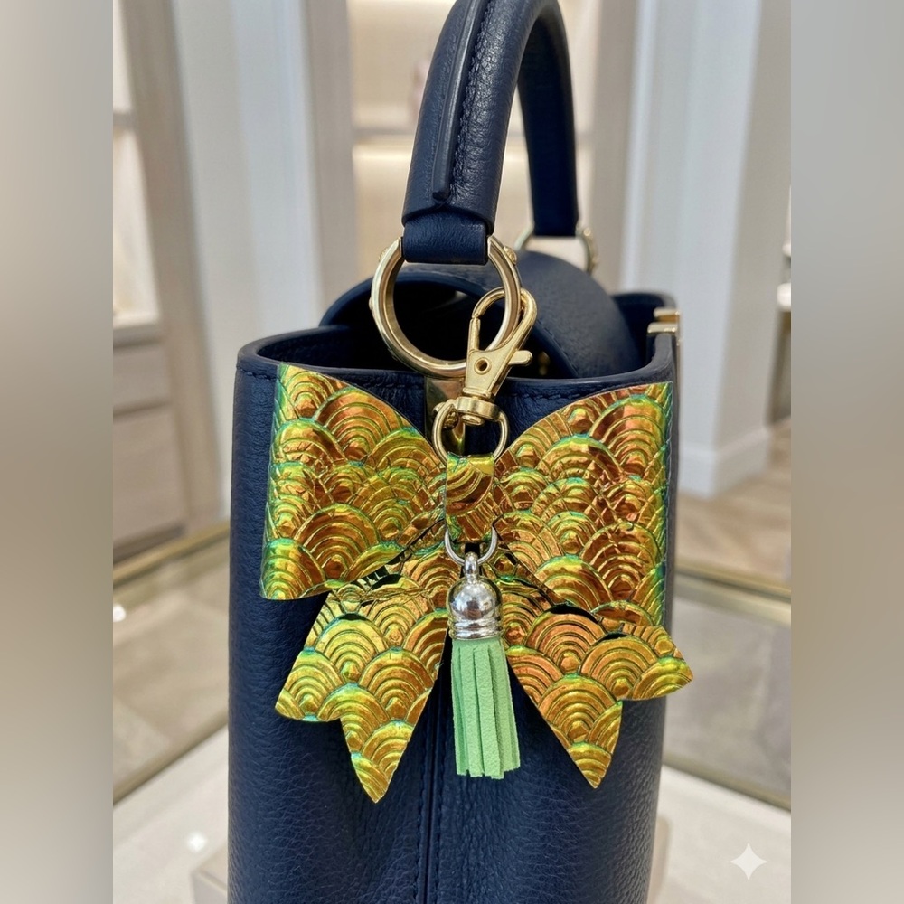 Green/yellow Iridescent and Tassel Bag Charm Key Chain